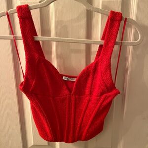 Zara Red Textured Corset Top